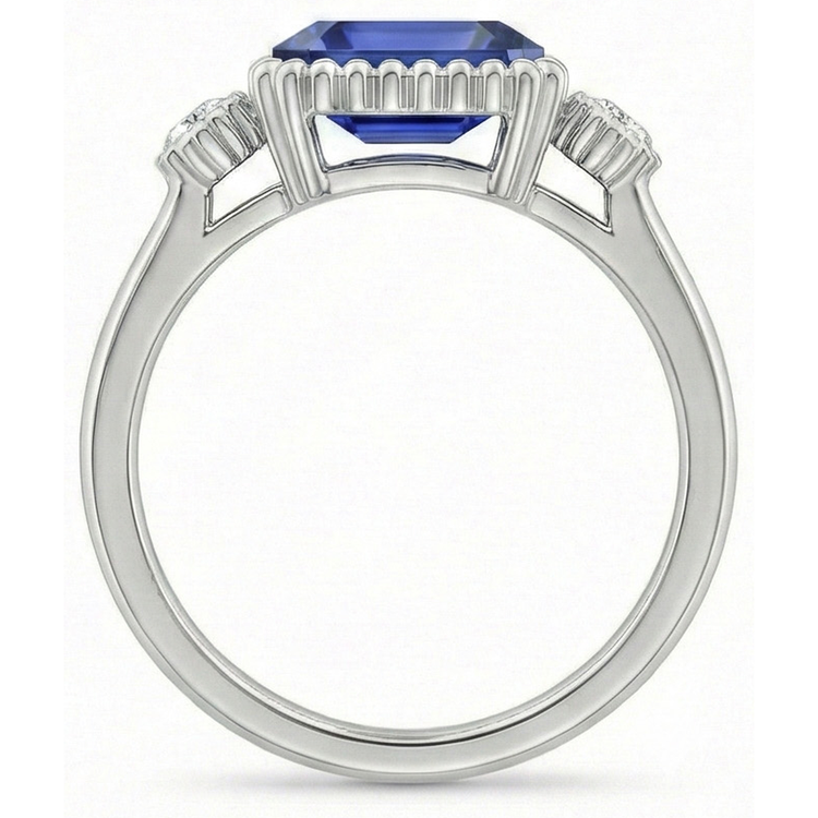 Bague anniversaire 3 pierres sertie diamant et saphir bleu 2.75 carats