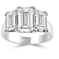 Bague anniversaire 3 pierres taille émeraude 4 carats Naturel diamants or blanc 14K