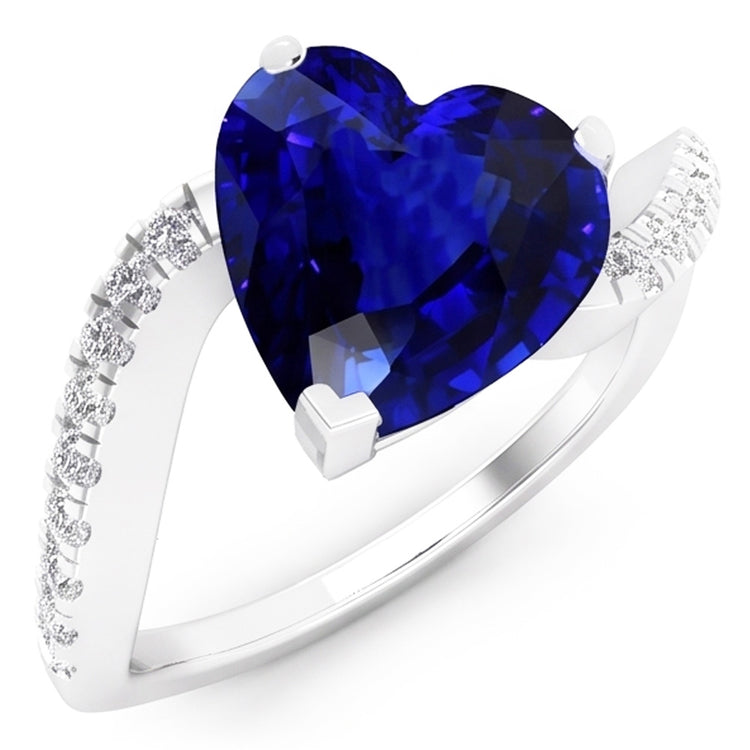 Bague anniversaire diamant coeur saphir 3.50 carats tige torsadée en or