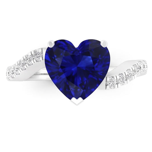 Bague anniversaire diamant coeur saphir 3.50 carats tige torsadée en or
