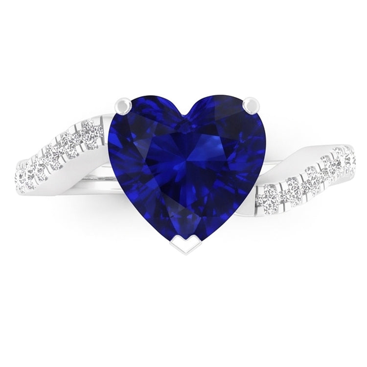 Bague anniversaire diamant coeur saphir 3.50 carats tige torsadée en or
