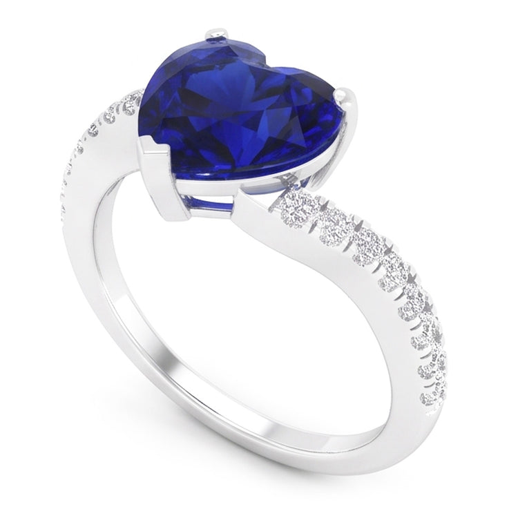 Bague anniversaire diamant coeur saphir 3.50 carats tige torsadée en or