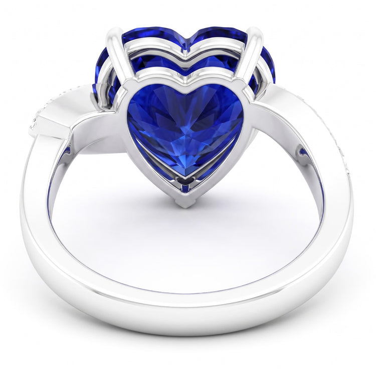 Bague anniversaire diamant coeur saphir 3.50 carats tige torsadée en or