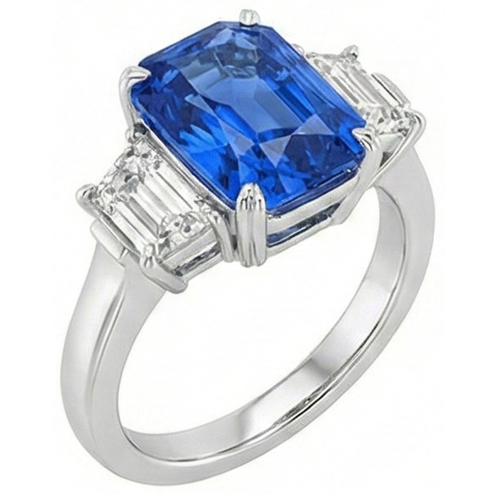 Bague anniversaire diamant émeraude 3 carats saphir bleu clair 3 pierres