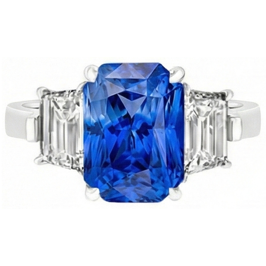Bague anniversaire diamant émeraude 3 carats saphir bleu clair 3 pierres