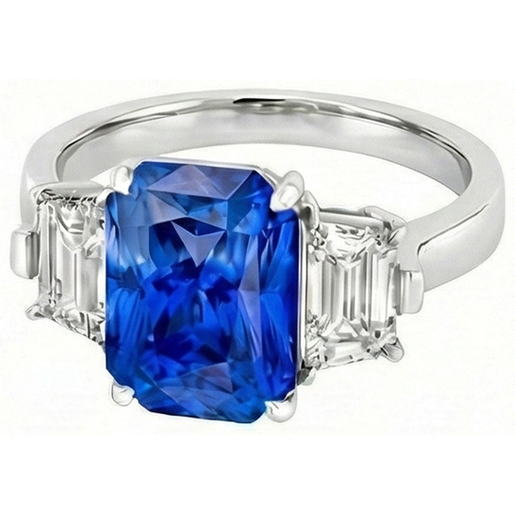 Bague anniversaire diamant émeraude 3 carats saphir bleu clair 3 pierres