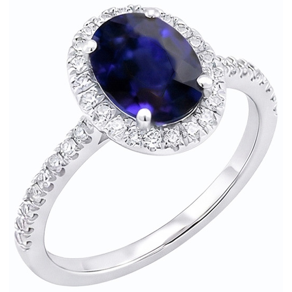 naturel oval saphir 3.50carats bague angle de côté