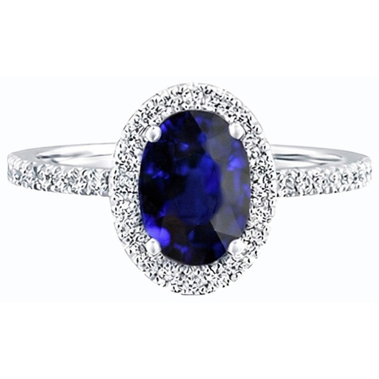 naturel oval saphir 3.50carats bague vue de profil
