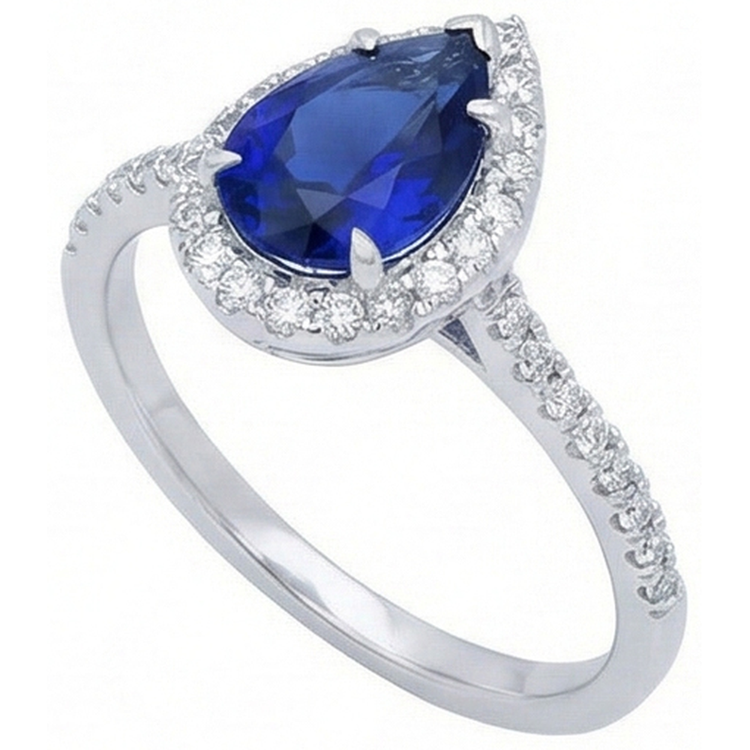 Bague anniversaire diamant saphir bleu Sri Lanka taille poire 2.88 carats