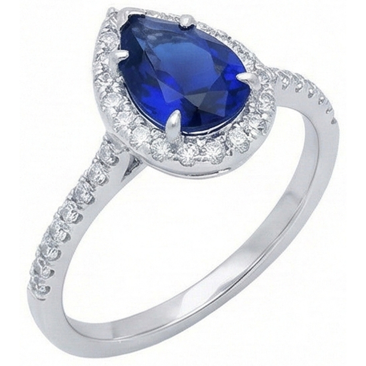 Bague anniversaire diamant saphir bleu Sri Lanka taille poire 2.88 carats