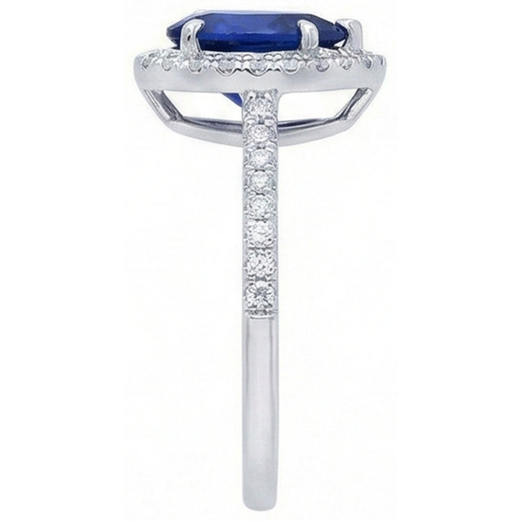 Bague anniversaire diamant saphir bleu Sri Lanka taille poire 2.88 carats