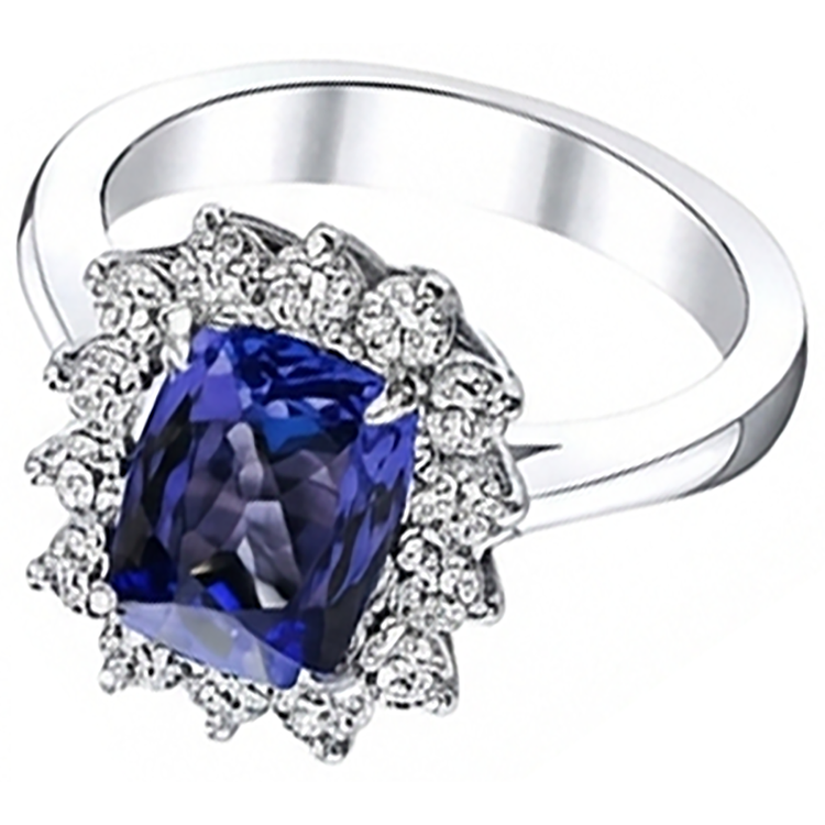 naturel round tanzanite 4.30carats bague détail rapproché