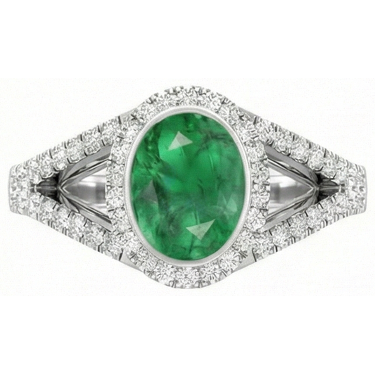 Bague anniversaire émeraude Vert et diamants sertis clos 4.25 ct or blanc