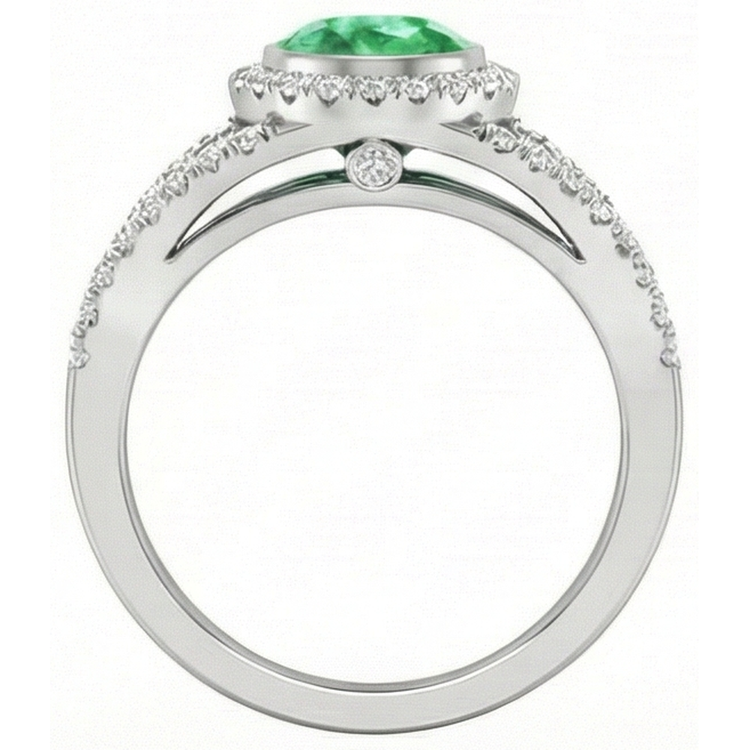 Bague anniversaire émeraude Vert et diamants sertis clos 4.25 ct or blanc