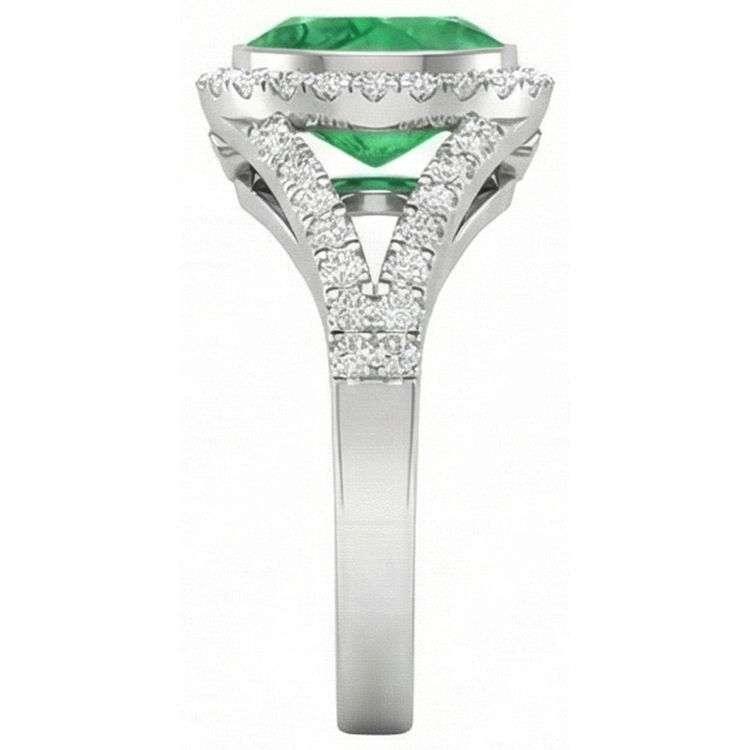 Bague anniversaire émeraude Vert et diamants sertis clos 4.25 ct or blanc