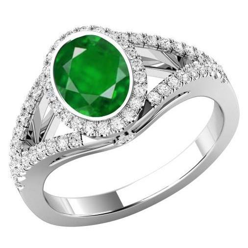 Bague anniversaire émeraude Vert et diamants sertis clos 4.25 ct or blanc