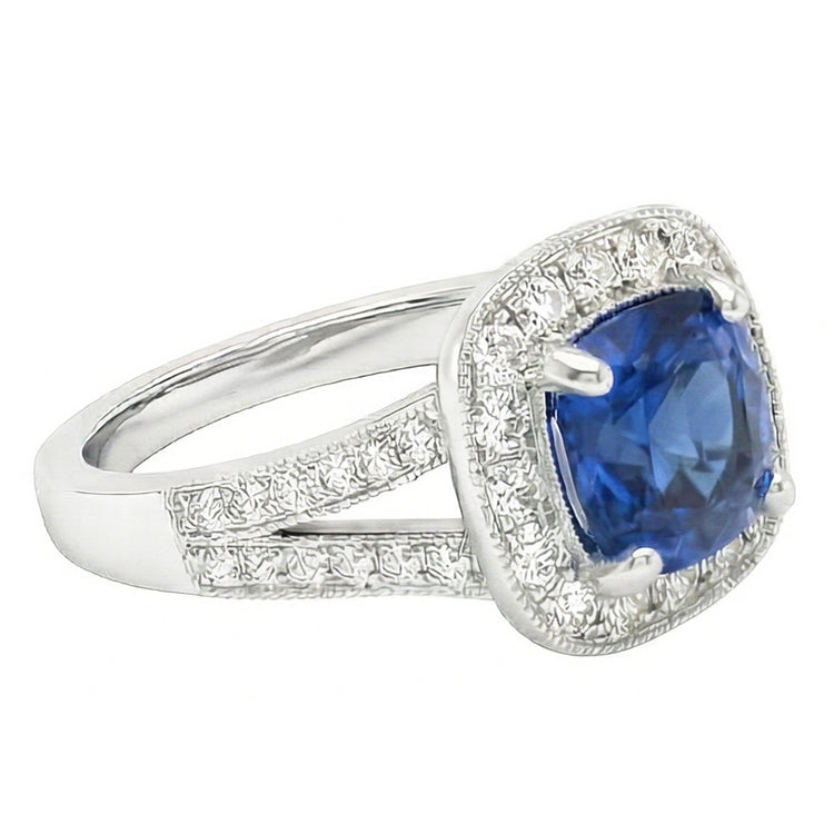 naturel cushion diamant 3.60carats bague détail rapproché