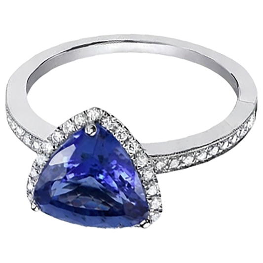 Bague anniversaire en or blanc 14K trillion tanzanite et diamants 3.50 ct