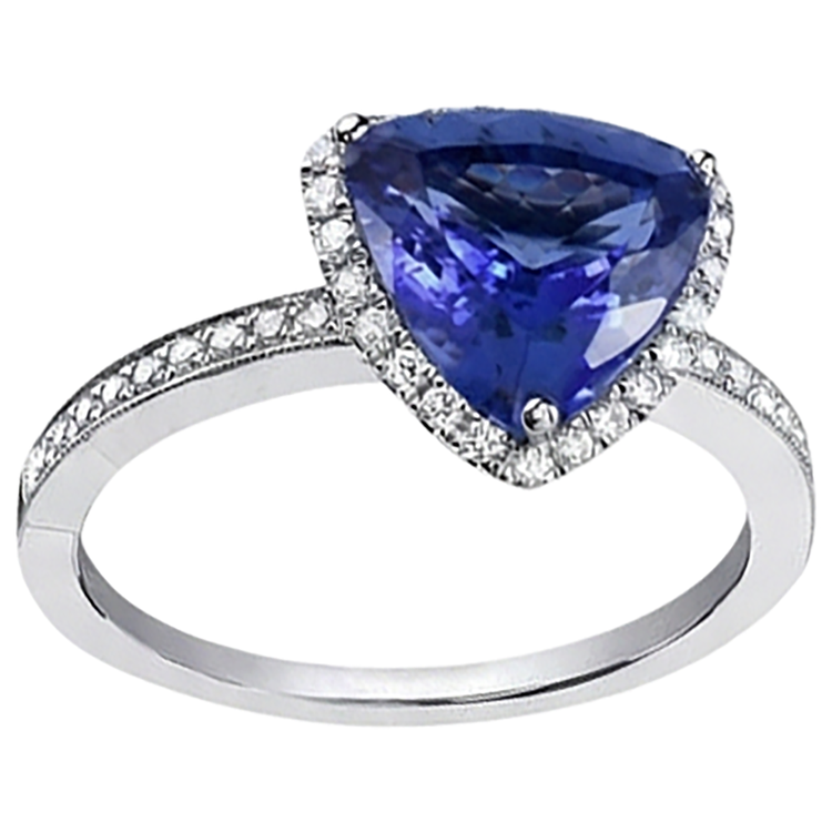Bague anniversaire en or blanc 14K trillion tanzanite et diamants 3.50 ct