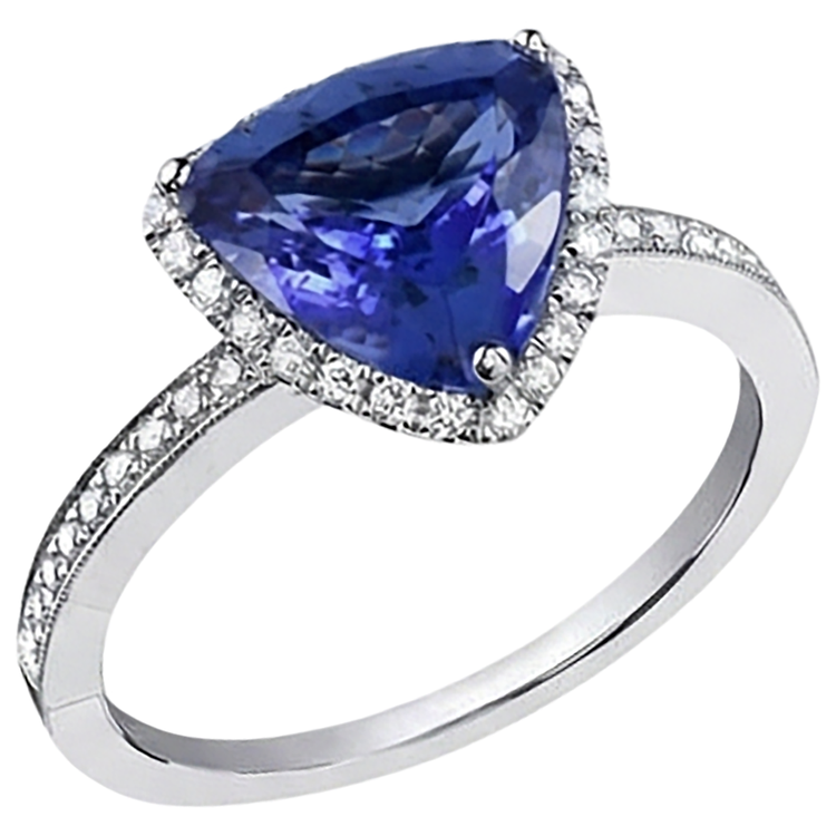 Bague anniversaire en or blanc 14K trillion tanzanite et diamants 3.50 ct