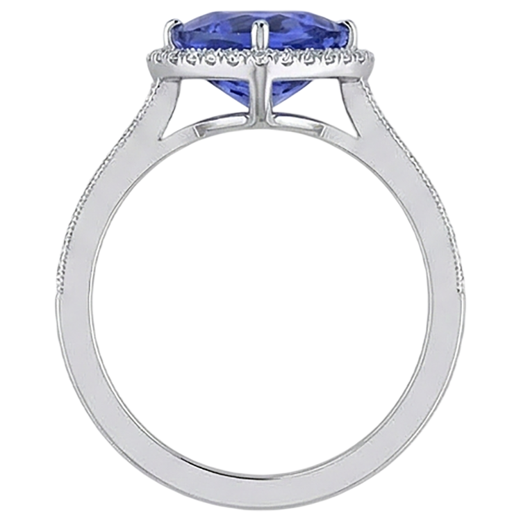 Bague anniversaire en or blanc 14K trillion tanzanite et diamants 3.50 ct