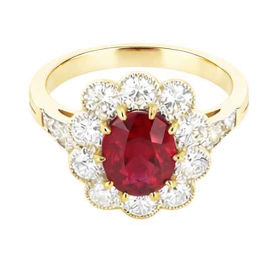 Bague anniversaire rubis et diamants sertie griffes 6.25 carats