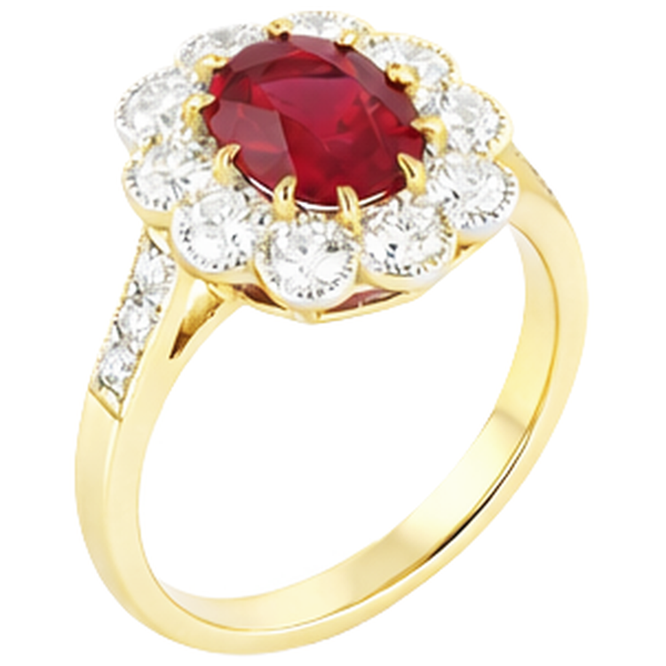 Bague anniversaire rubis et diamants sertie griffes 6.25 carats