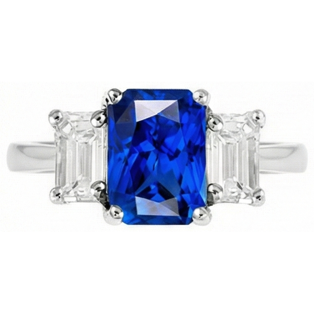 naturel radiant saphir 2.50carats bague angle de côté