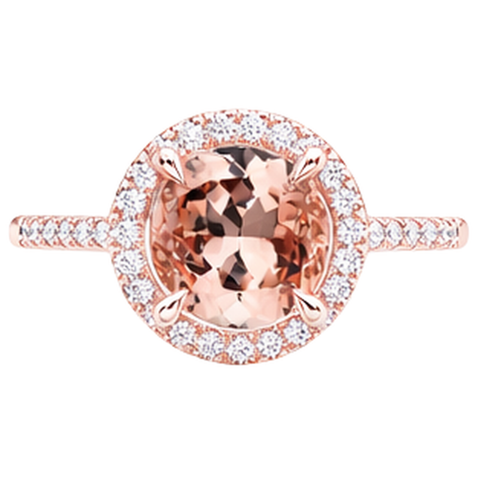 Bague avec halo de diamants Morganite de 10.10 cts en or rose 14 carats