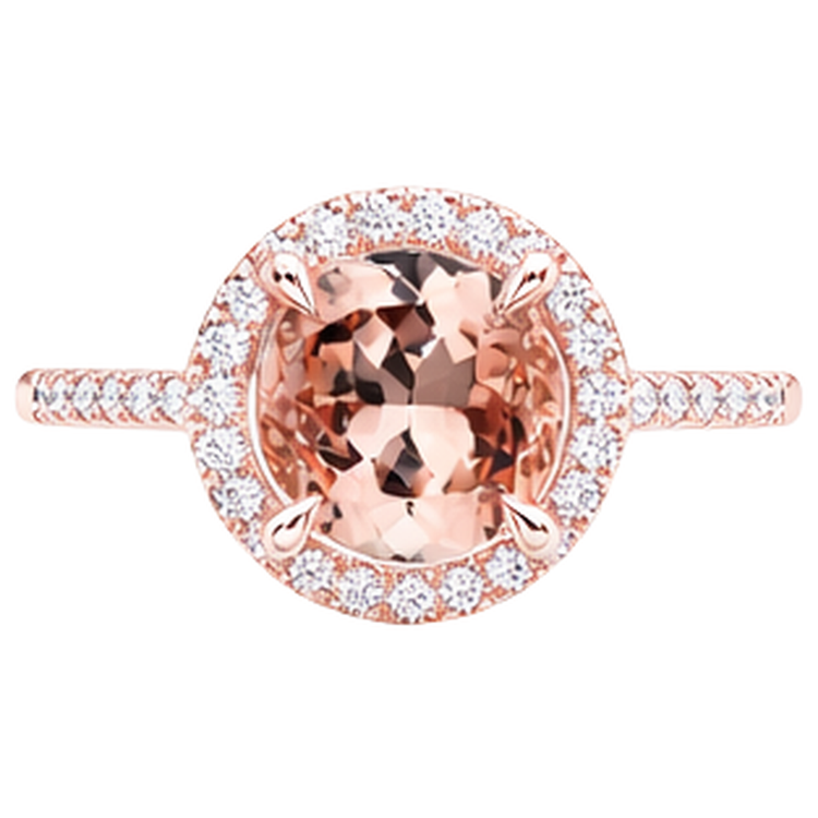 Bague avec halo de diamants Morganite de 10.10 cts en or rose 14 carats