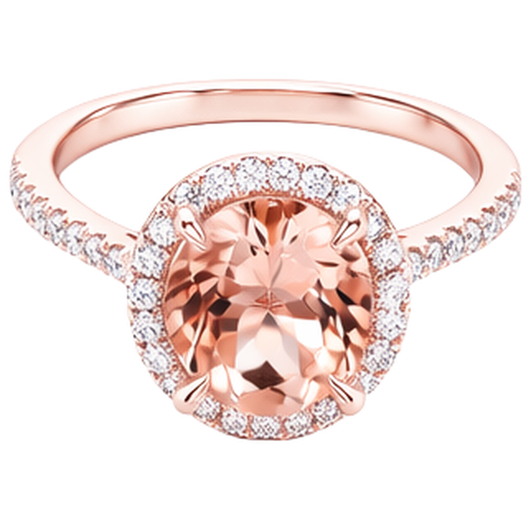 Bague avec halo de diamants Morganite de 10.10 cts en or rose 14 carats