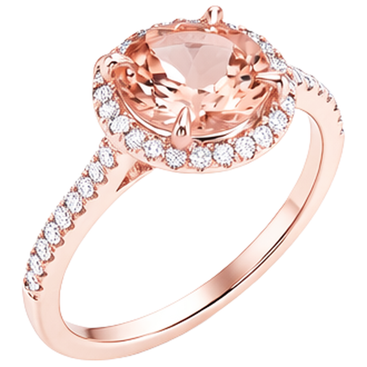 Bague avec halo de diamants Morganite de 10.10 cts en or rose 14 carats