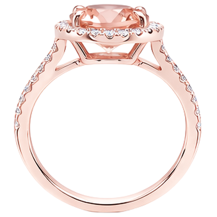 Bague avec halo de diamants Morganite de 10.10 cts en or rose 14 carats