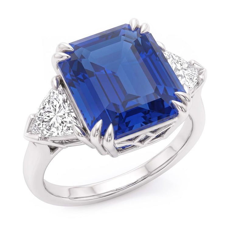 Bague avec pierres précieuses saphir émeraude 4 carats trillions de diamants or 3 pierres