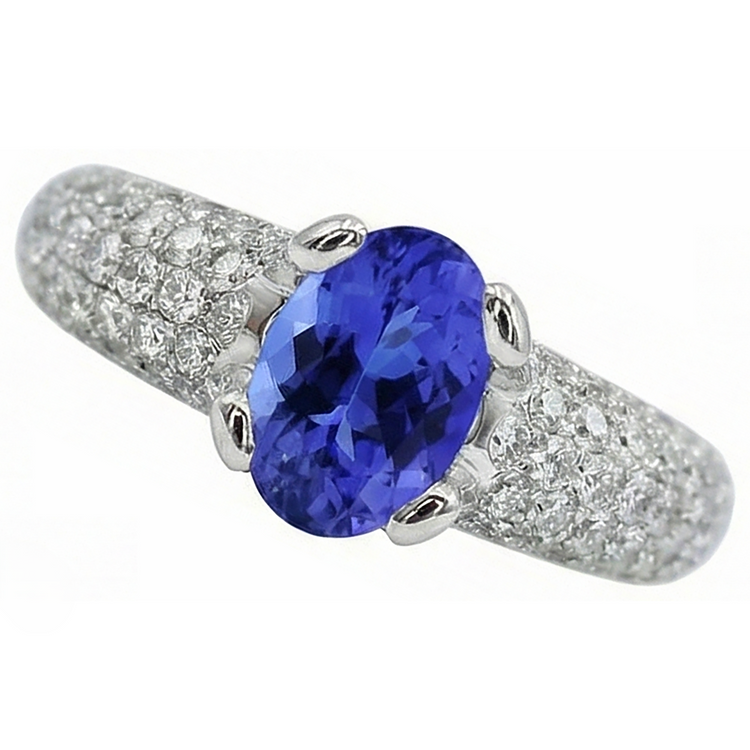 Bague avec pierres précieuses tanzanite bleue et diamants en or 2.5 ct 14K