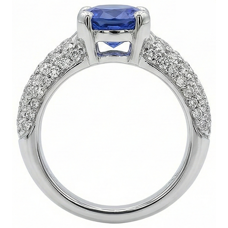 Bague avec pierres précieuses tanzanite bleue et diamants en or 2.5 ct 14K