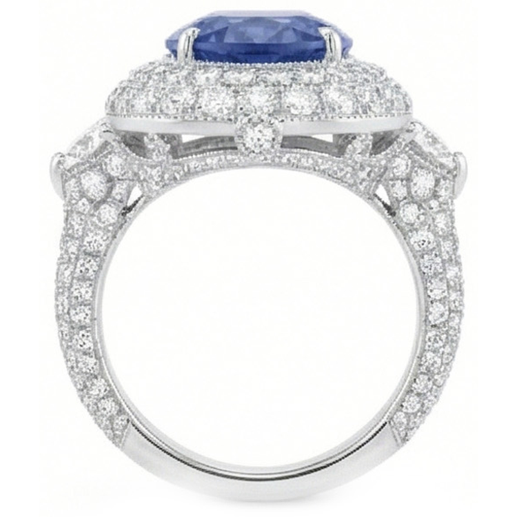 Bague d'anniversaire de mariage 6 carats avec diamants saphir du Sri Lanka