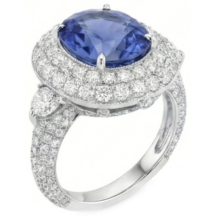 Bague d'anniversaire de mariage 6 carats avec diamants saphir du Sri Lanka