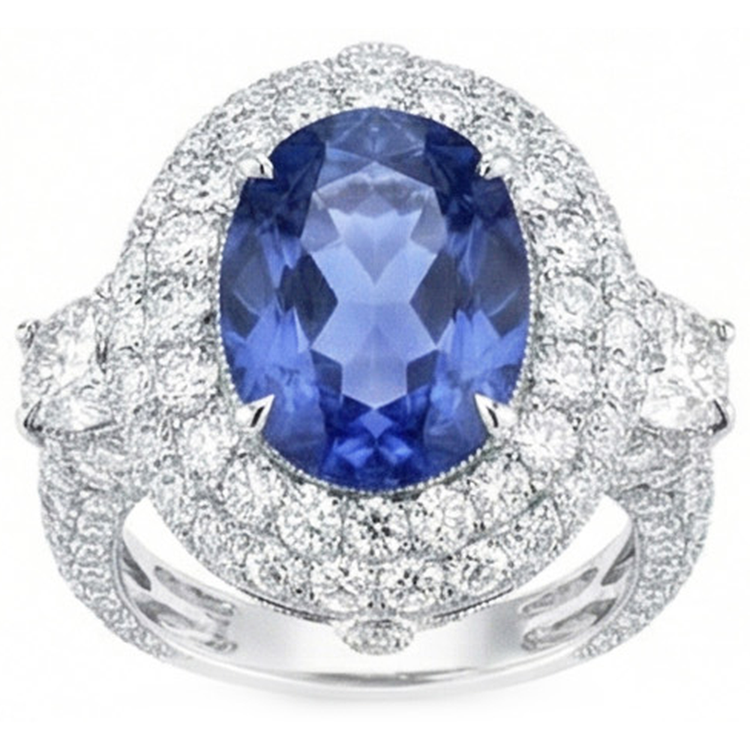 Bague d'anniversaire de mariage 6 carats avec diamants saphir du Sri Lanka