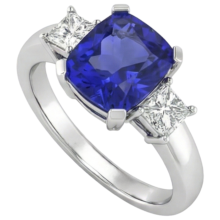 Bague d'anniversaire diamant et coussin tanzanite étincelante de 4.01 carats