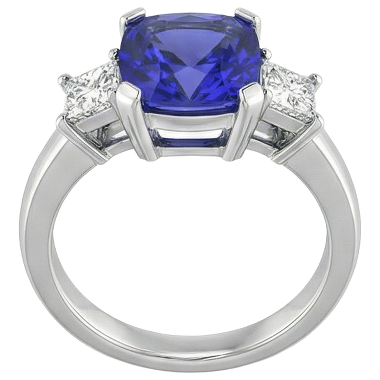 Bague d'anniversaire diamant et coussin tanzanite étincelante de 4.01 carats