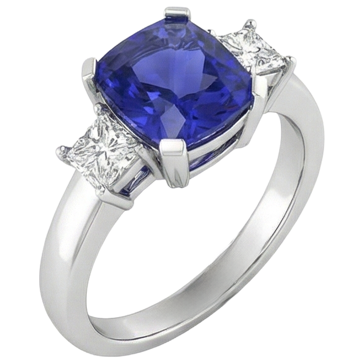 Bague d'anniversaire diamant et coussin tanzanite étincelante de 4.01 carats