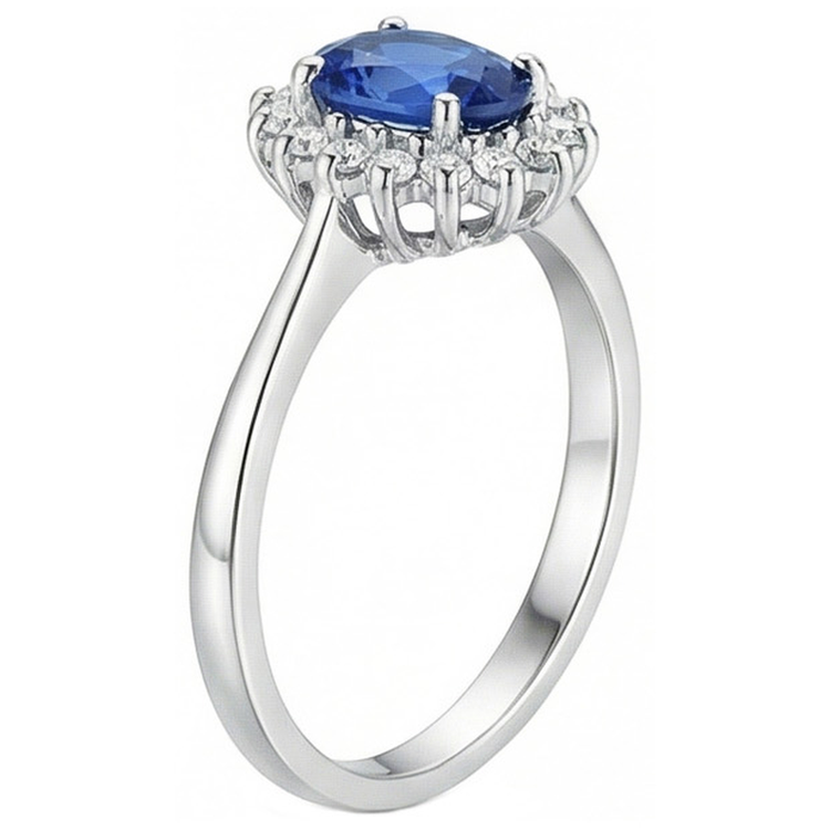 Bague d'anniversaire en saphir de Ceylan 2 ct avec diamants en or blanc 14K