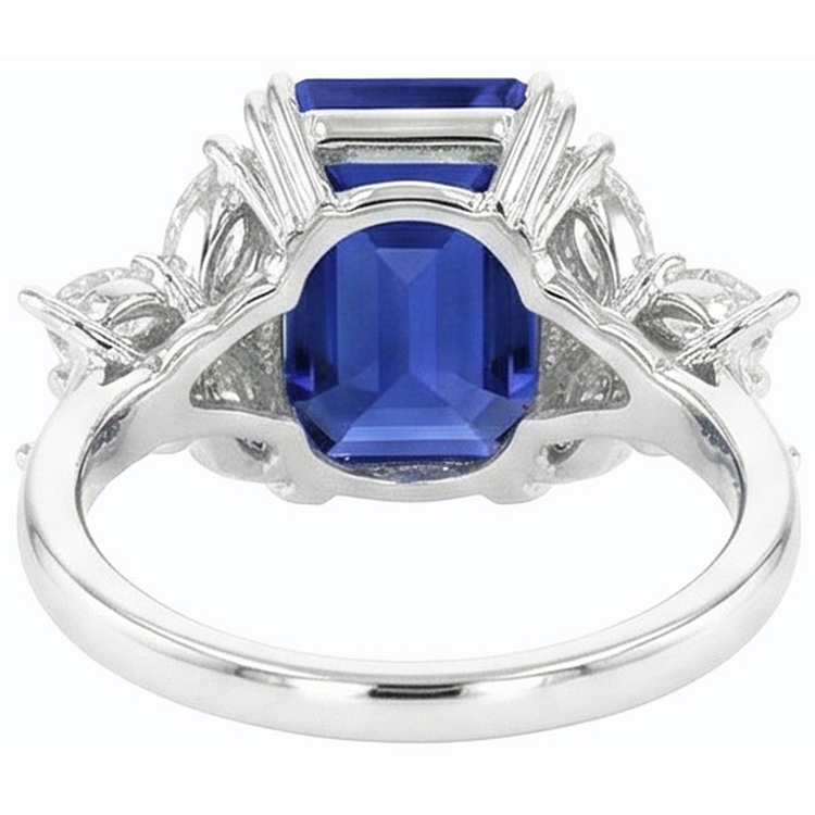 Bague dame diamant pierres précieuses taille émeraude saphir de Ceylan or 4 carats