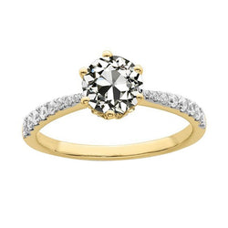 Bague dame en or jaune avec Réel diamants ronds taille ancienne sertie de griffes 2.75 carats