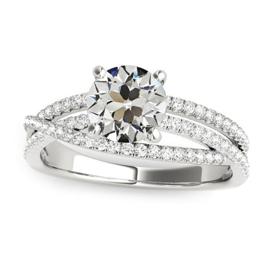 Bague dame ronde Véritable diamant taille ancienne sertie pavé 5 carats or blanc 14K