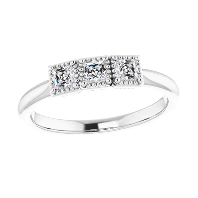 Bague d'anniversaire 3 carats taille carrée vieux Réel diamant mineur bijoux pour dames