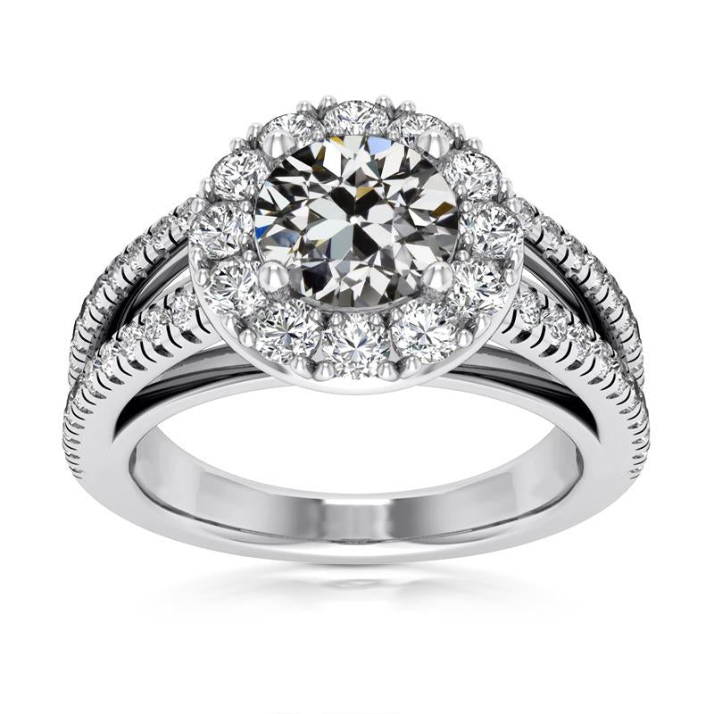 Bague d'anniversaire Halo Vieux mineur Véritable Diamond Split Shank 9 Carats