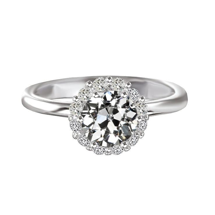 Bague d'anniversaire ronde avec halo de Véritable diamants taille ancienne mine 3 carats en or 14 carats