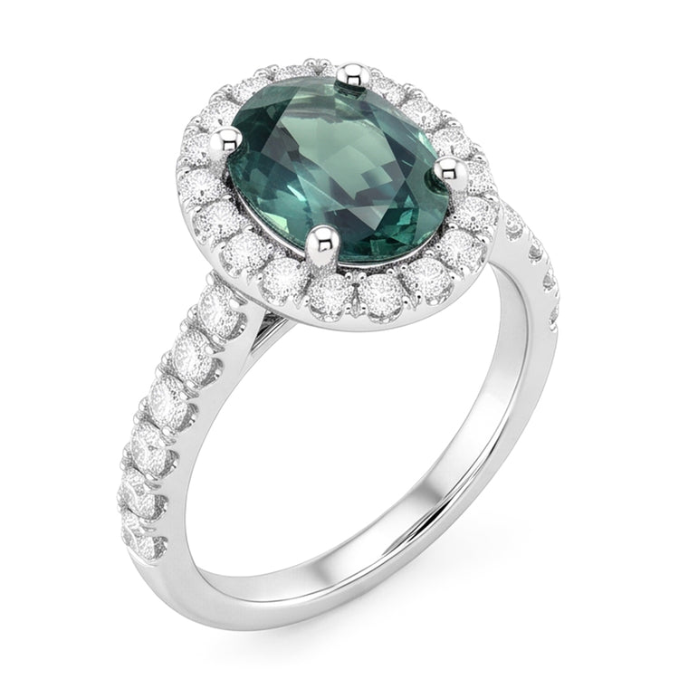 Bague de Cocktail Ovale Halo Saphir Vert